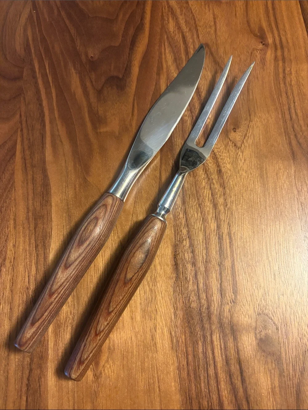 Vintage Mode Danish Wood-Handle Carving Set - Knife & Fork